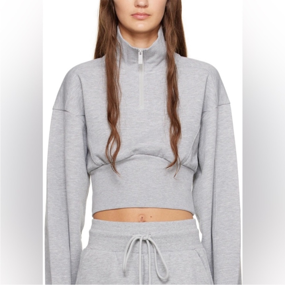 ALO Yoga Vixen Cropped Half Zip Pullover Heather Grey Cinched Waist Size Med - Picture 2 of 6